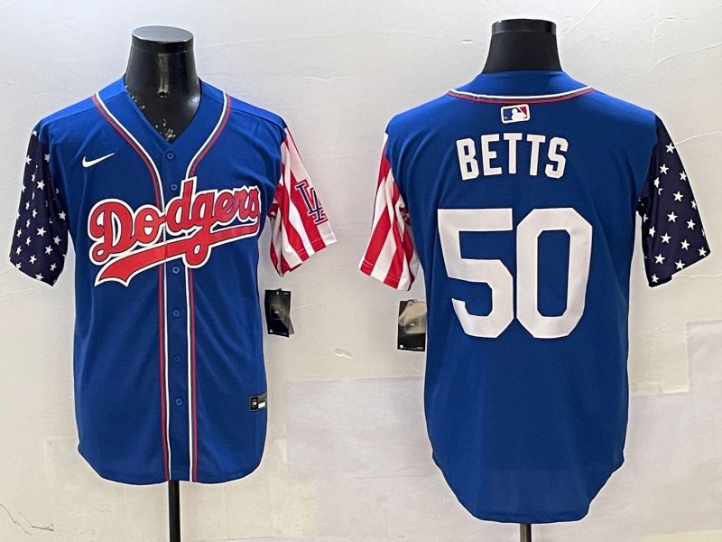 Men Los Angeles Dodgers #50 Betts Blue a generation of national flags Joint name 2025 Nike MLB Jersey style 3->los angeles dodgers->MLB Jersey